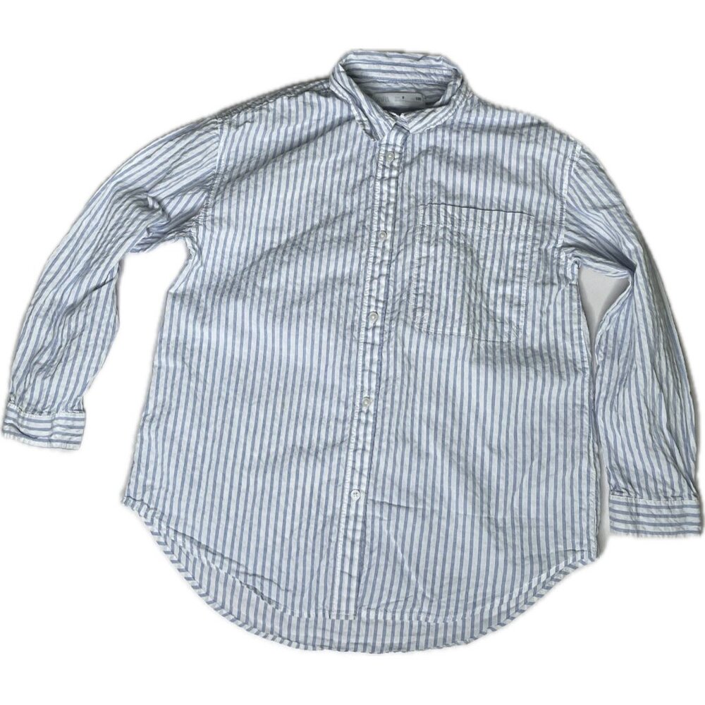 ZARA Boys dress shirt Striped Blue & White button up long sleeve Kids Fashion 8